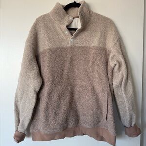 Outdoor Voices Two-Tone Taupe and Cream Fleece Pullover